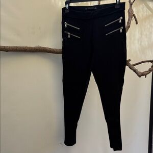 Zara Black Leggings with Silver Zippers